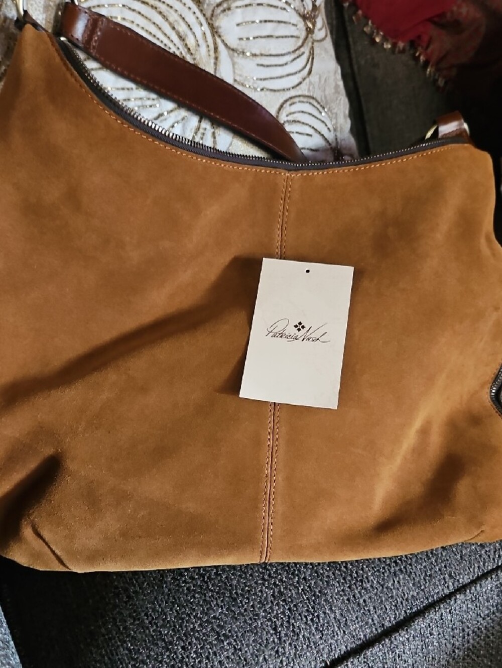 Patricia Nash Cognac Brown Suede Hobo Shoulder Bag With Leather Strap. NWT - Picture 8 of 11